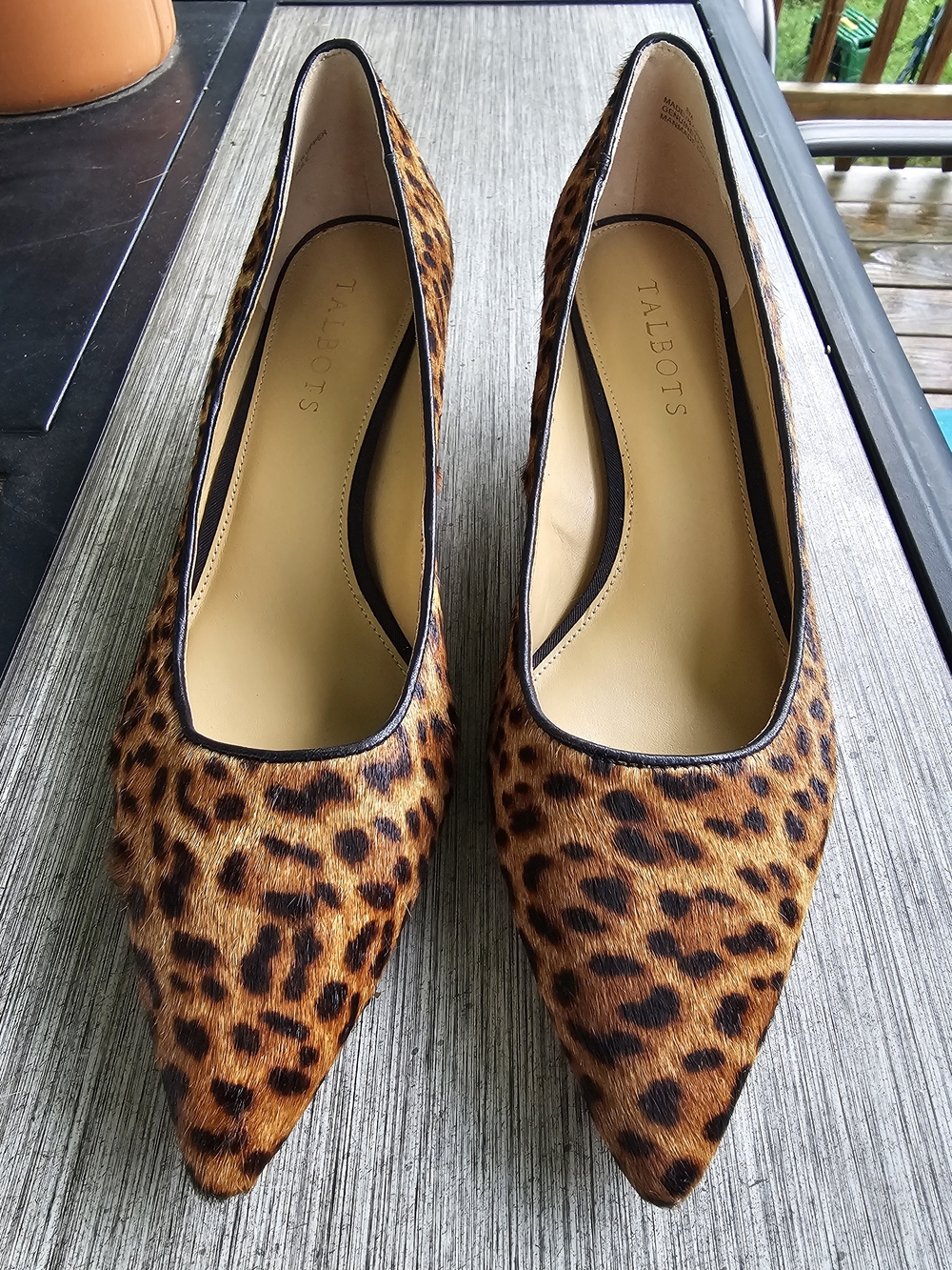 Talbots Sylvie Leopard Calf Hair Pointed Toe Kitten Heel Pumps 8M